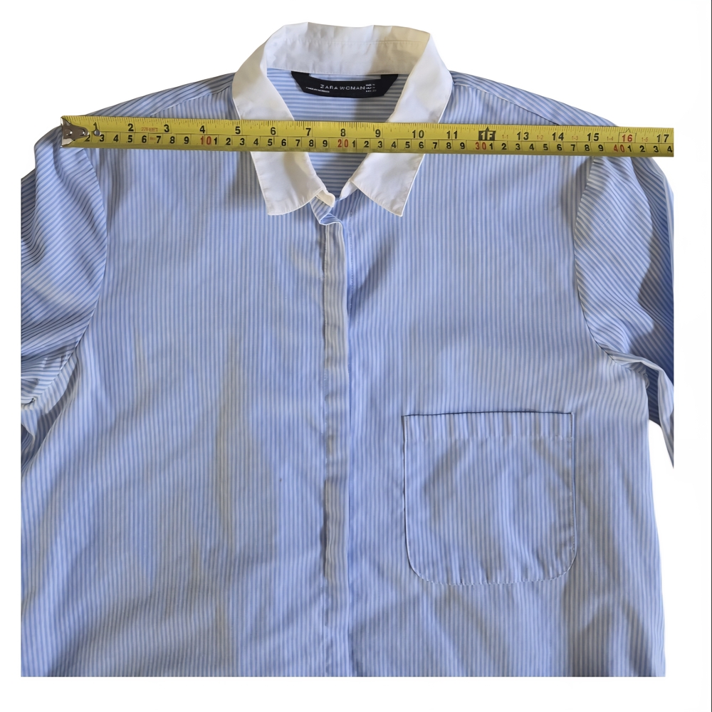 Zara Light Blue Striped Button Down Shirt Size M - Picture 4 of 8